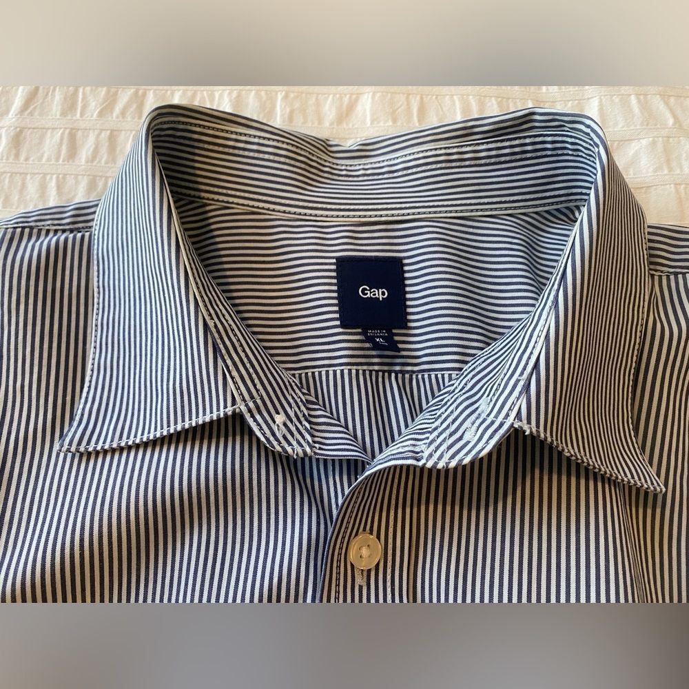 Gap Navy and White Striped Button Down Dress Shirt Men's Sz XL Tall - Picture 14 of 16